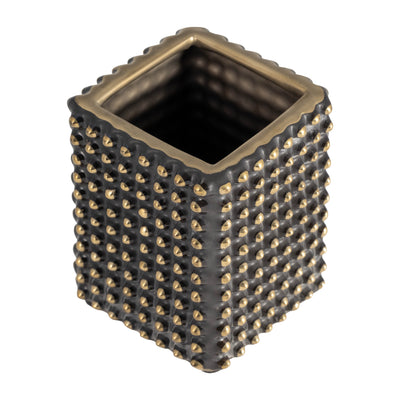 CER, 4"H SPIKEY PEN HOLDER, BLACK/GOLD