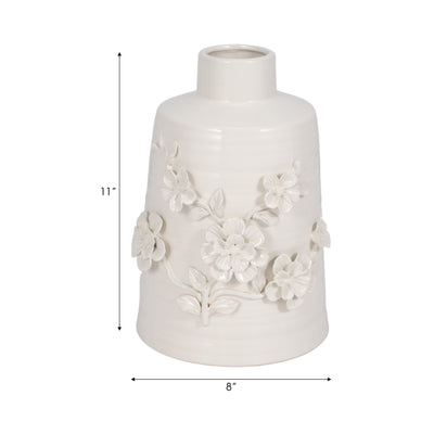 11" Floral Vase, White