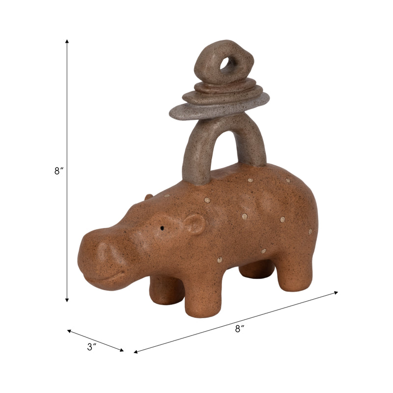 8" Hippo With Stacked Stones, Multi