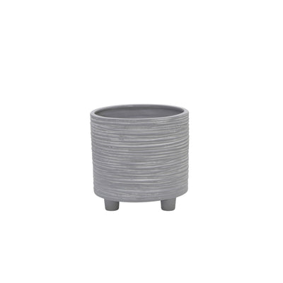 S/2  FOOTED PLANTER W/ LINES 6/8", GRAY