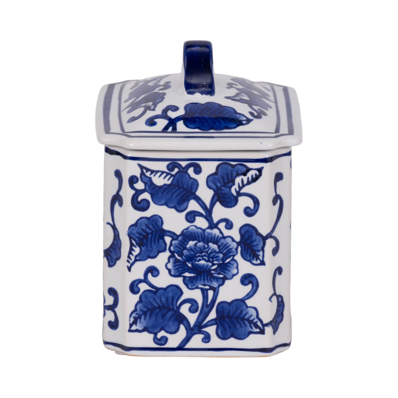 Cer, 6" 13oz Rect Chinoiserie Candle W/lid,blu/wht