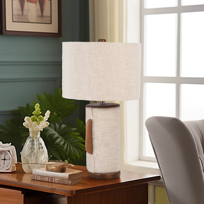 24" Ecomix Fabric Lamp With Wood, Ivory