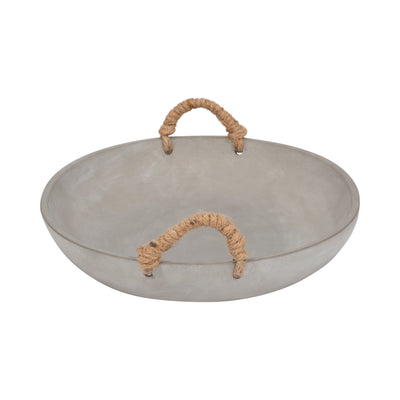 12" Cement Bowl W/ Woven Handles, Grey