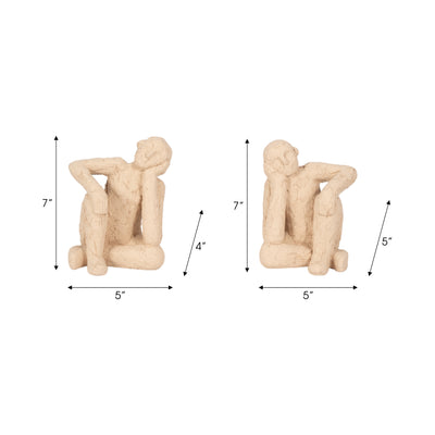 S/2 7" Thinking Man Bookends, Tan