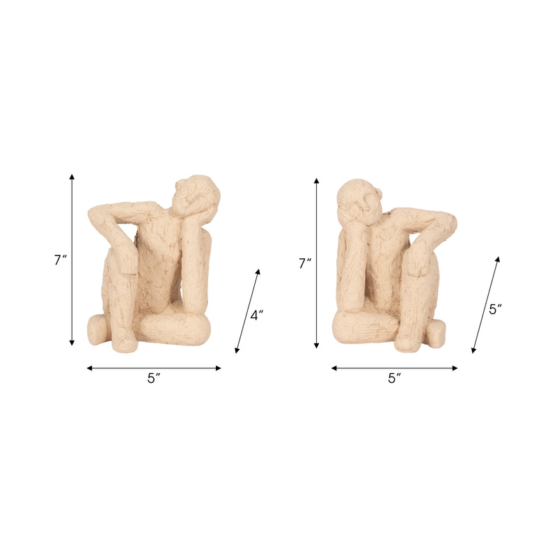 S/2 7" Thinking Man Bookends, Tan