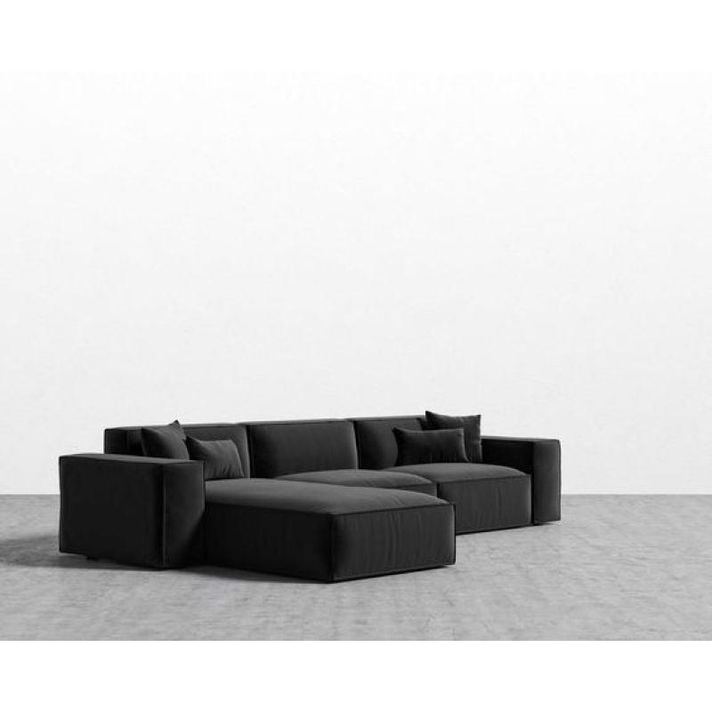 Sleek Black Velvet L-Shaped Sofa - 85x260x170x45 cm - Swedish Wood By Alhome