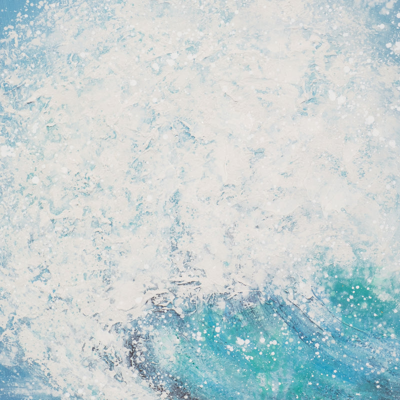 36X48 HANDPAINTED WAVES CANVAS, AQUA