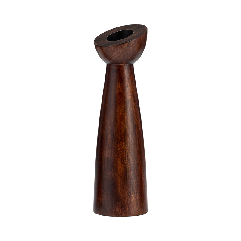 WOOD, 11"H SLANTED CANDLE HOLDER, BROWN