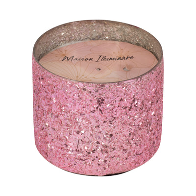 Glass, 5" 26 Oz Crackled Scented Candle, Pink