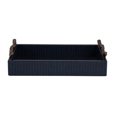 FAUX LEATHER, 16" COPENHAGEN TRAY, NAVY/GOLD