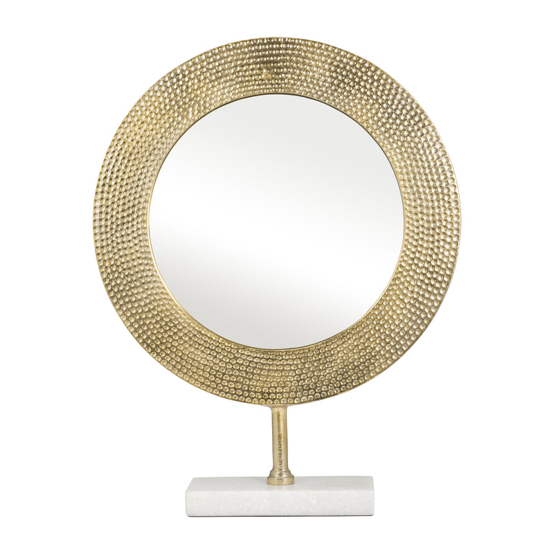 METAL 21" HAMMERED MIRROR ON STAND, GOLD