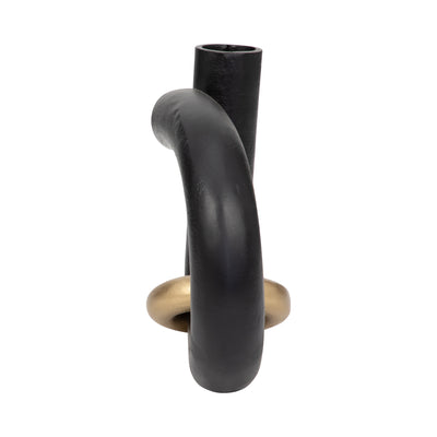 Metal, 9" Loop Vase W/ Gold Ring, Black/gold