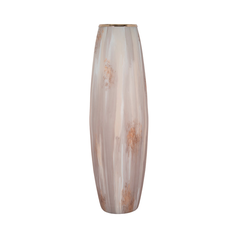 31" Curved Glass Vase Opal Finish, Ivory Multi