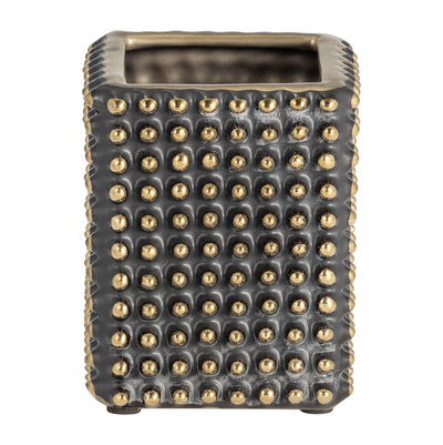 CER, 4"H SPIKEY PEN HOLDER, BLACK/GOLD