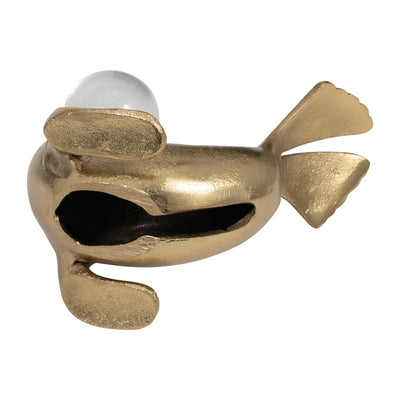 Metal, 7" Sea Lion W/ Acrylic Ball, Gold