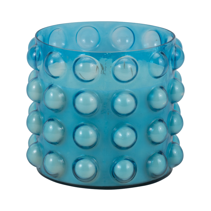 Glass, 9" 81 Oz Bubble Candle, Blue