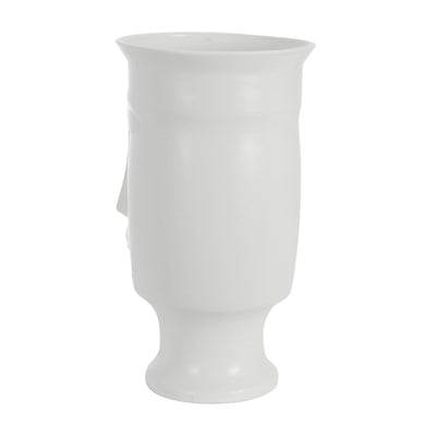 CERAMIC 11" FACE VASE W/BASE,WHITE