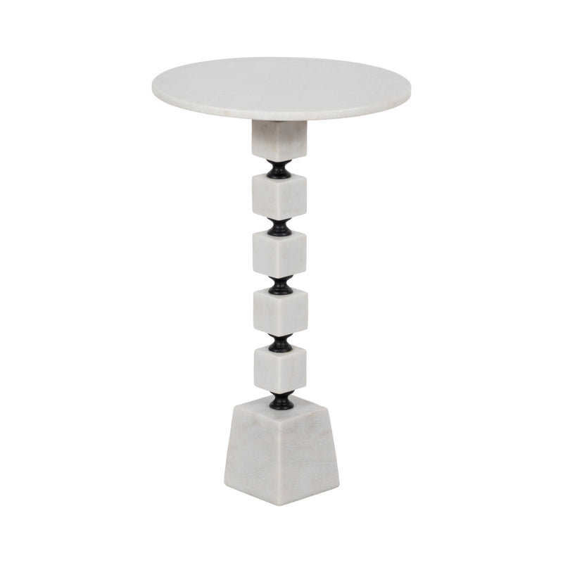 24" Stacked Marble Accent Table, White Kd