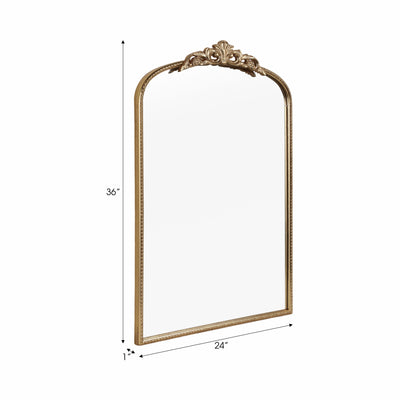 36" Fleur Applique Arch Mirror, Gold Wb