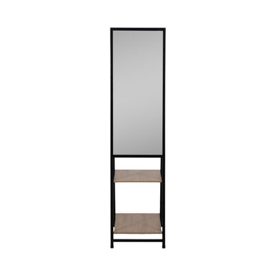 63" Standing Mirror W/ Wood Shelves, Black/natural