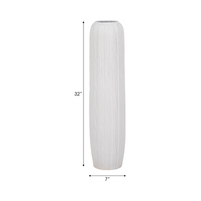 32" Rough Cylinder Floor Vase, White