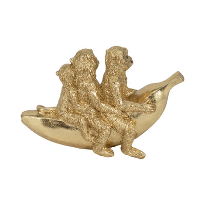 8" Three Monkeys On Banana, Gold