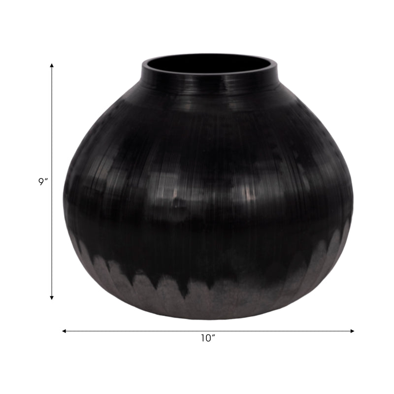 9" Etched Lines Rough Cut Bottom Vase, Black