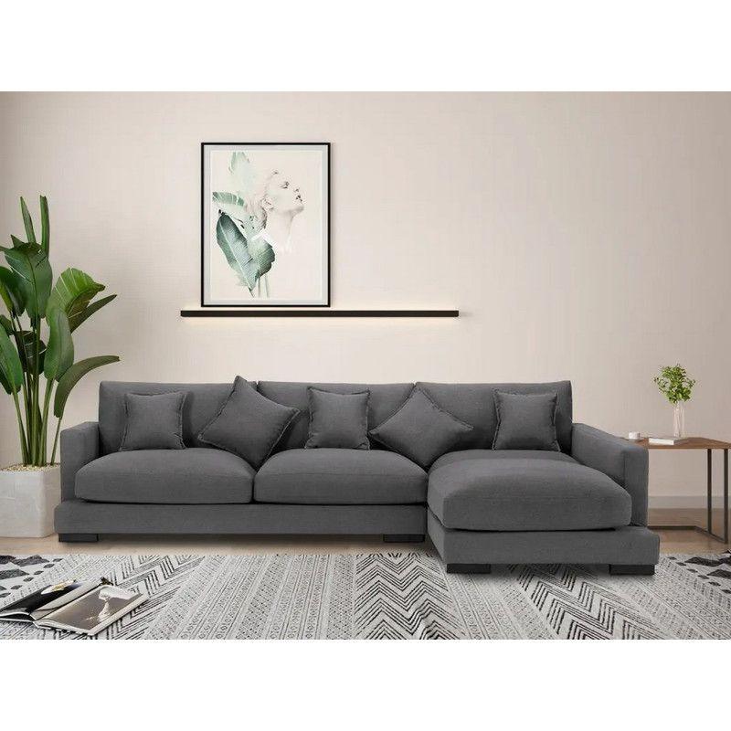 Stylish Gray Linen L-Shaped Sofa - 90x250x170x45 cm - Swedish Wood By Alhome - 110111039