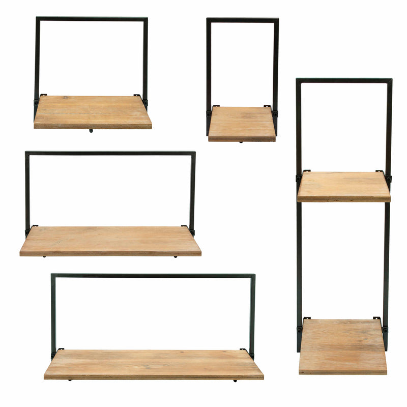 S/5 WOOD/METAL WALL SHELVES