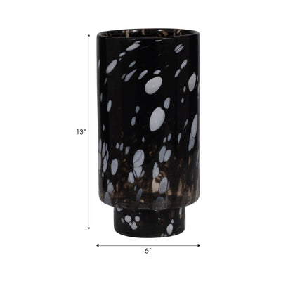 13" Hennie Large Black & White Glass Vase