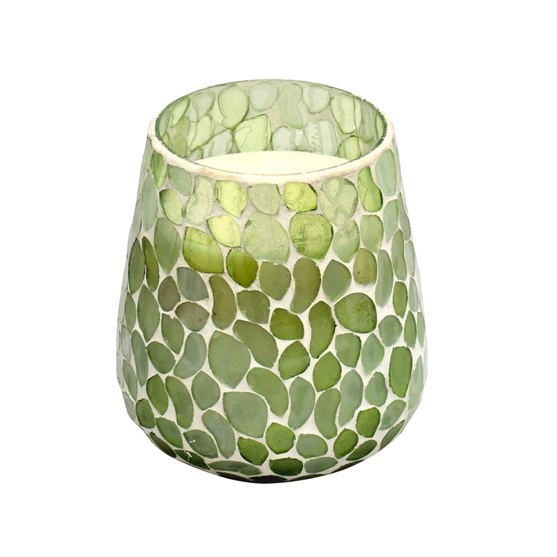 Glass, 5" 18 Oz Mosaic Scented Candle, Light Green