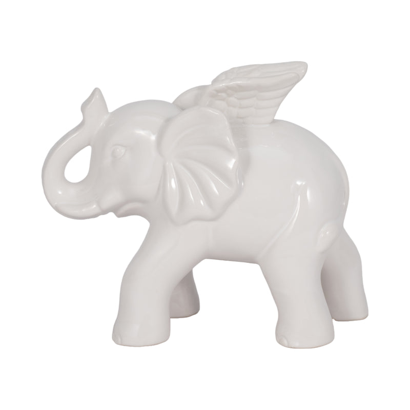 CERAMIC 7" ELEPHANT ANGEL FIGURINE, WHITE