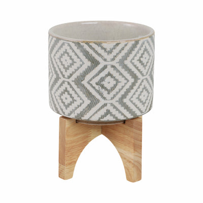 WHITE/GRAY PLANTER ON STAND 6.75"