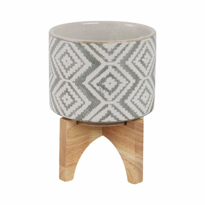 WHITE/GRAY PLANTER ON STAND 6.75"