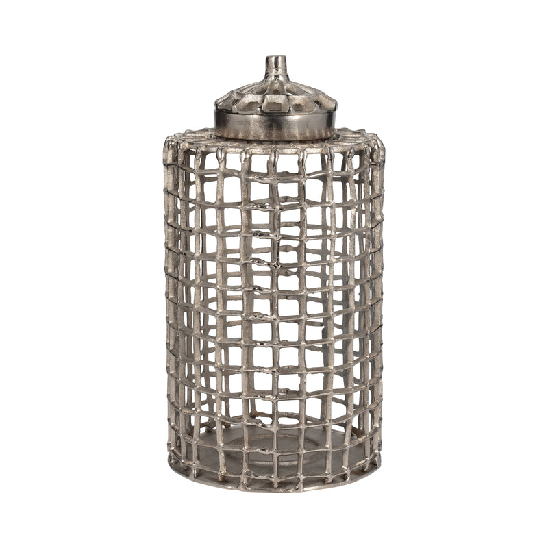 METAL, 18" LIDDED JAR, SILVER