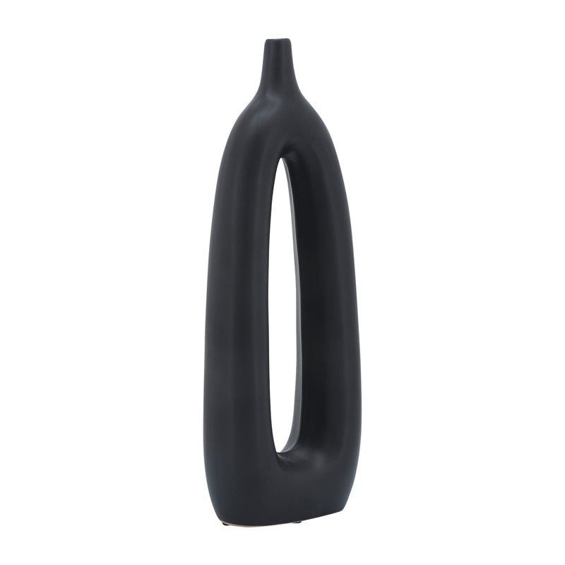 CER, 14"H OPEN CUT-OUT VASE, BLACK