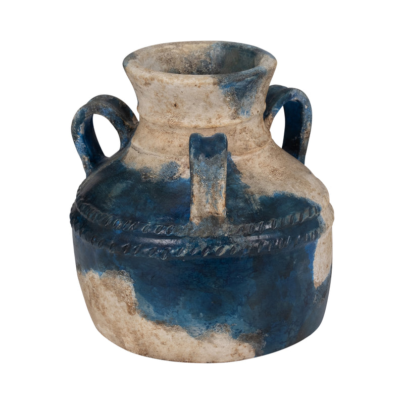 Terracotta, 12" Triple Handle Jug, Blue/ivory