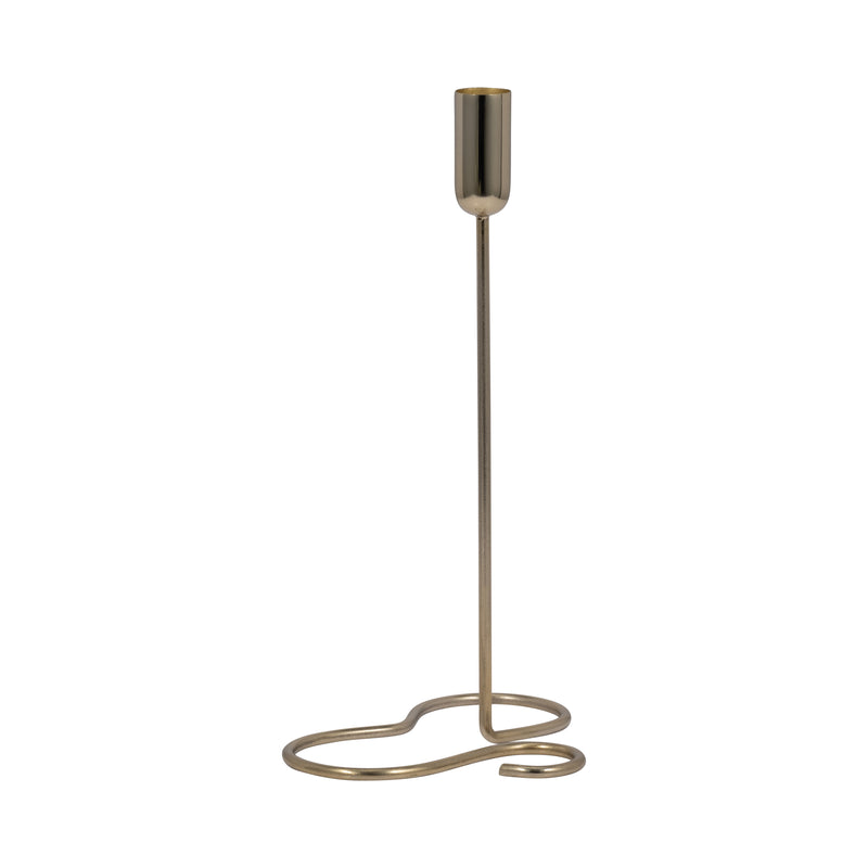 METAL, 11" SQUIGGLY BASE TAPER CANDLEHOLDER, GOLD