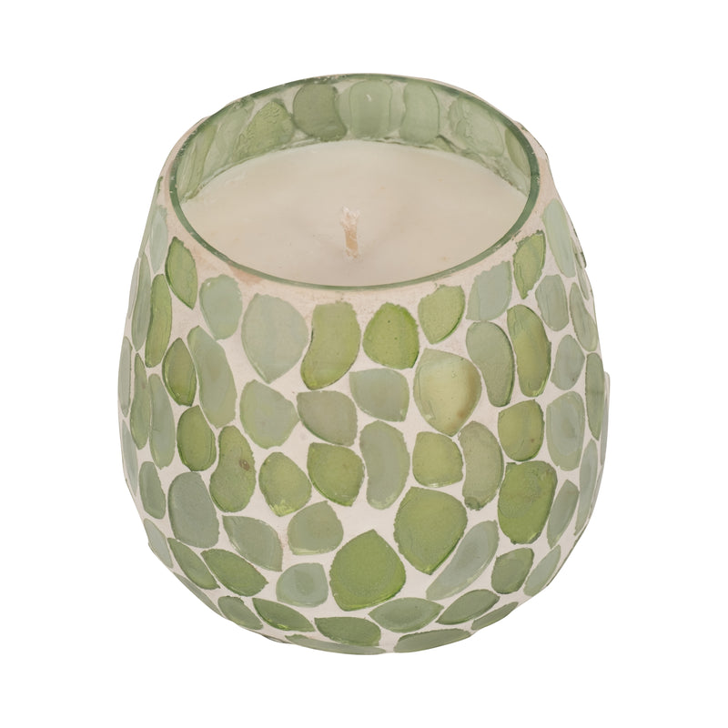 Glass, 4" 11 Oz Mosaic Scented Candle, Light Green