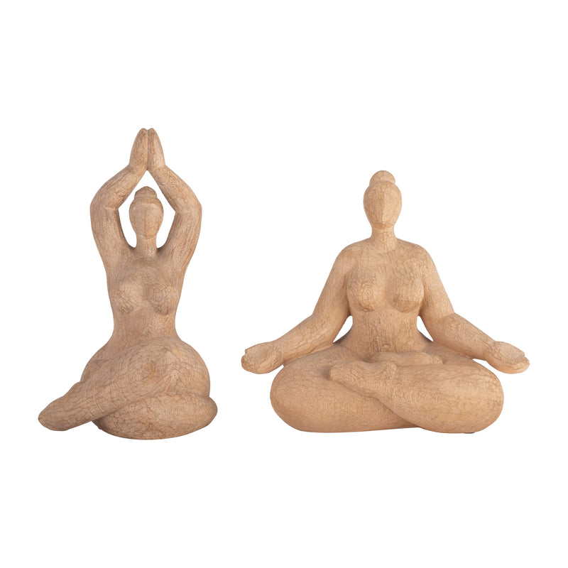 RESIN 11" NAMASTE FEMALE YOGA FIGURINE, BROWN