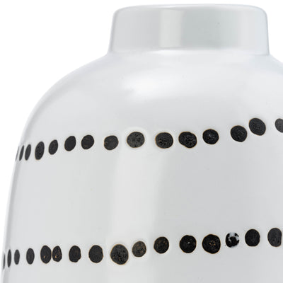 CER, 9"H SPIRAL DOT FLOWER VASE, WHITE/BLACK