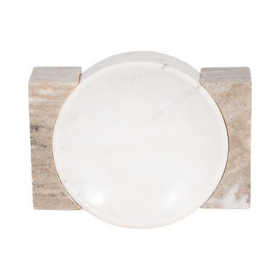 10" Marble Bowl With Onyx Marble Sides, White/tan