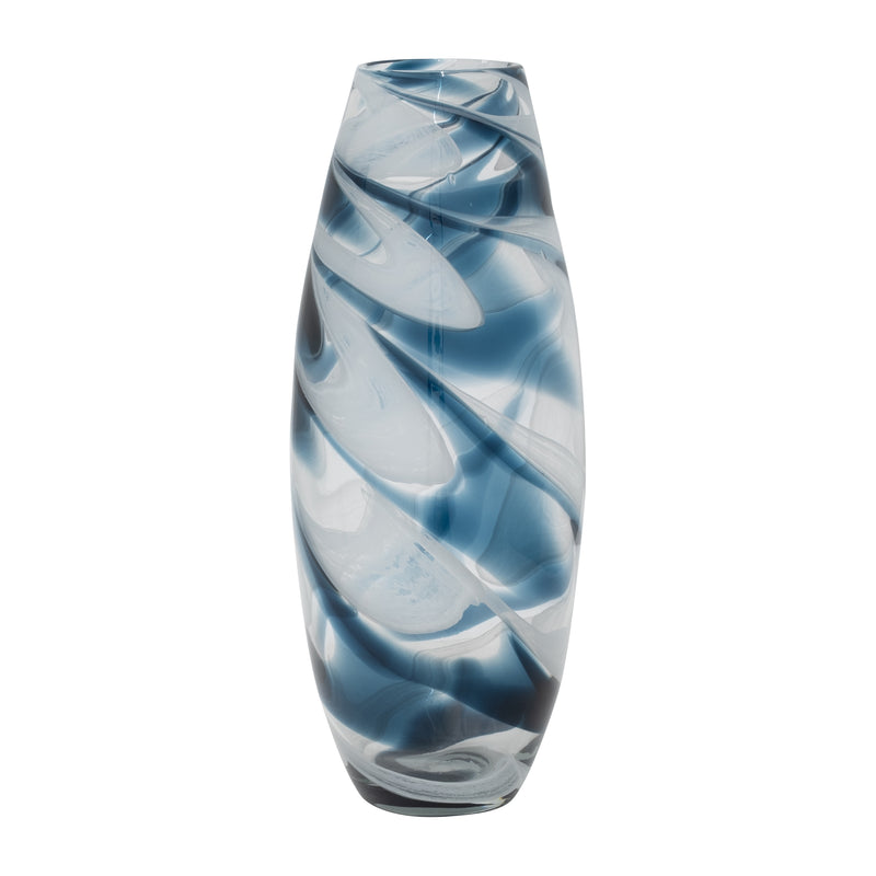 GLASS, 17" SWIRL VASE, BLUE