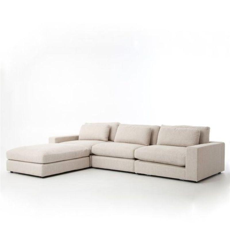 Cozy Beige Linen L-Shaped Sofa - 90x380x180x45 cm - Swedish Wood By Alhome