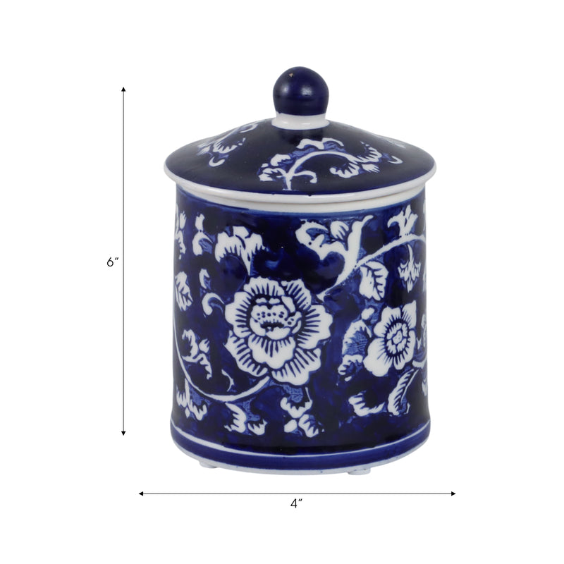 Cer, 6" 8oz Chinoiserie Scntd Candle W/lid,blu/wht