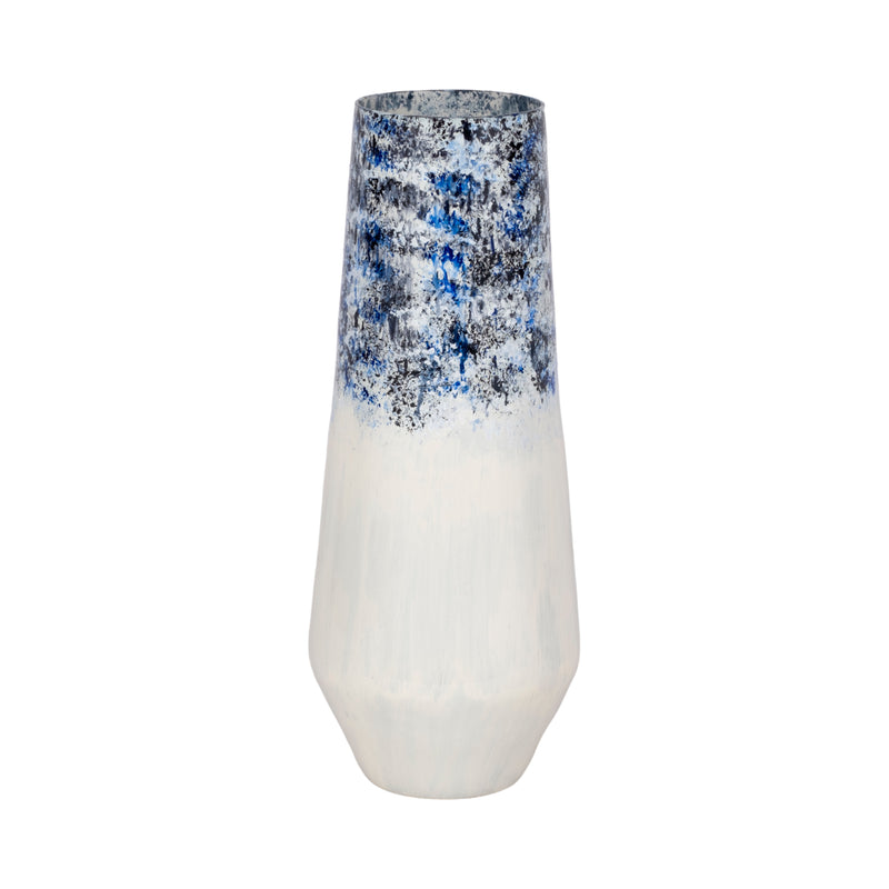 18" Tapered Bottom Vase Arctic Finish, White/blue