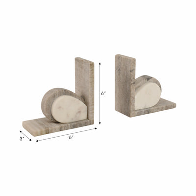 S/2 6" Eared Onyx & White Marble Bookends, Beige