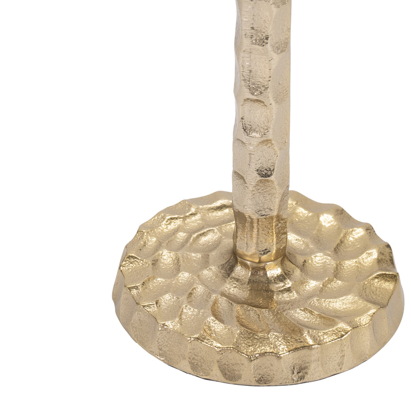 METAL, 15" HAMMERED TAPER CANDLEHOLDER, GOLD