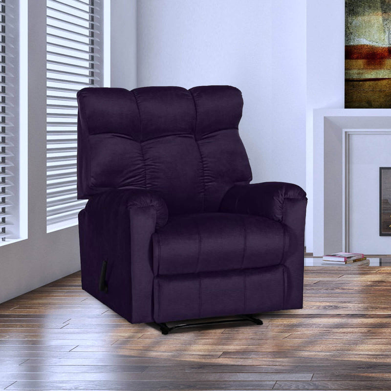 Velvet Rocking & Rotating Recliner Chair - Dark Purple - AB011