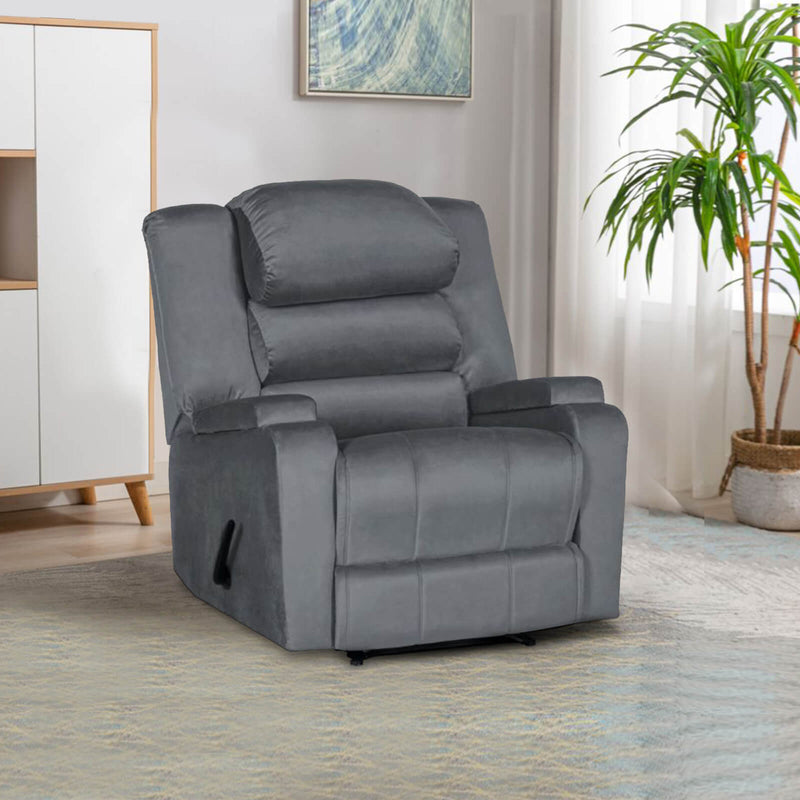 Velvet Rocking & Rotating Recliner Chair with Storage Box - Grey - AB07